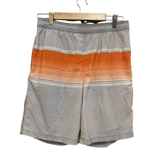 KIRKLAND Men Board Shorts Swim Trunks Surfing Orange/Gray Stripe Size M - Picture 1 of 9